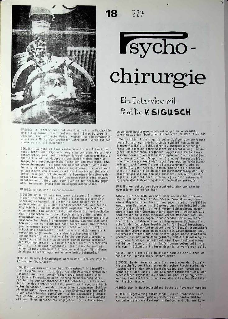 Psychochirurgie. Ein Interview mit F. Sigusch – Zeitschrift für alle Gesundheitsberufe