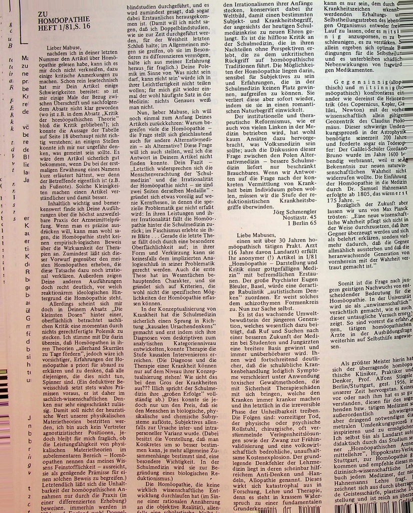 Leserbriefe – Zeitschrift für alle Gesundheitsberufe