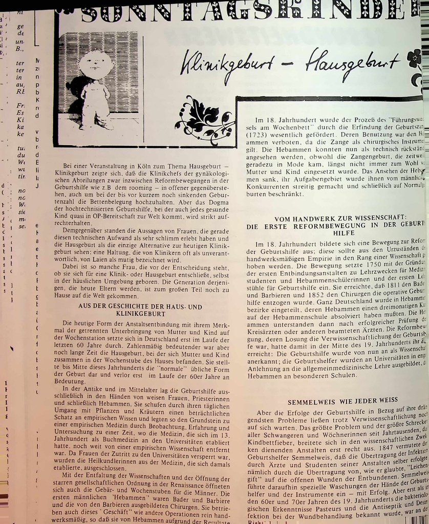 Sonntagskinder Klinikgeburt- Hausgeburt – Zeitschrift für alle Gesundheitsberufe