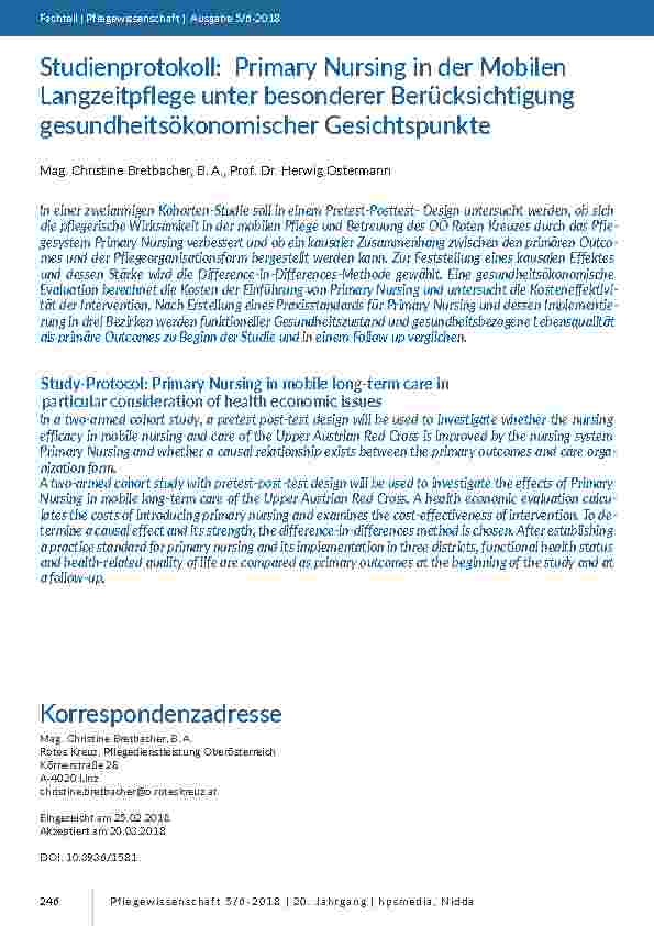 [doc_201687] Studienprotokoll: Primary Nursing in der Mobilen Langzeitpflege unter besonderer Berücksichtigung gesundheitsökonomischer Gesichtspunkte