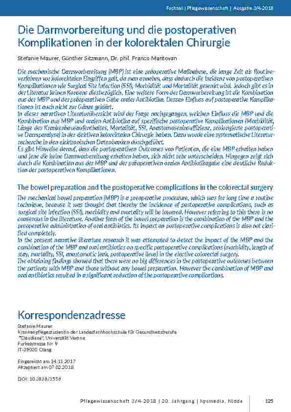 [doc_201670] Die Darmvorbereitung und die postoperativen Komplikationen in der kolorektalen Chirurgie