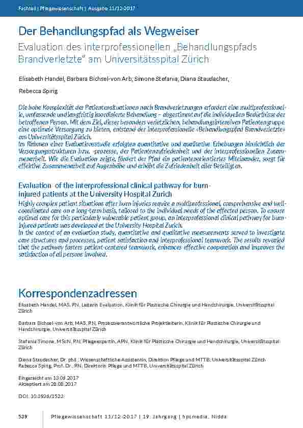 [doc_201642] Der Behandlungspfad als Wegweiser. Evaluation des interprofessionellen „Behandlungspfads Brandverletzte“ am Universitätsspital Zürich