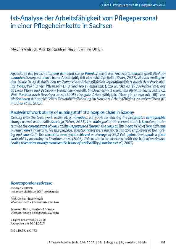 [doc_201583] Ist-Analyse der Arbeitsfähigkeit von Pflegepersonal in einer Pflegeheimkette in Sachsen