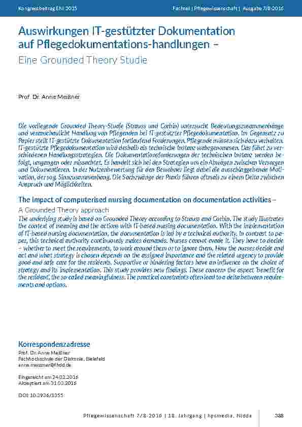 [doc_201522] Auswirkungen IT-gestützter Dokumentation auf Pflegedokumentationshandlungen – Eine Grounded Theory Studie