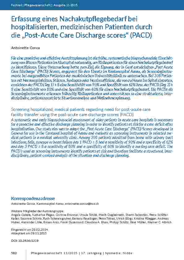 [doc_201447] Erfassung eines Nachakutpflegebedarf bei hospitalisierten, medizinischen Patienten durch die „Post-Acute Care Discharge scores“ (PACD)